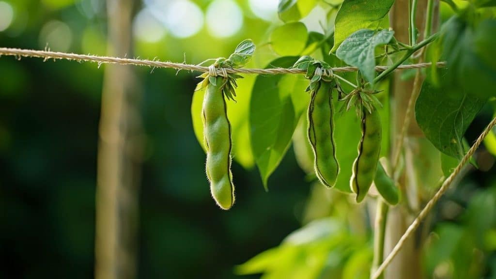 Une ficelle tendue entre deux tuteurs a sauvé mes haricots du vent