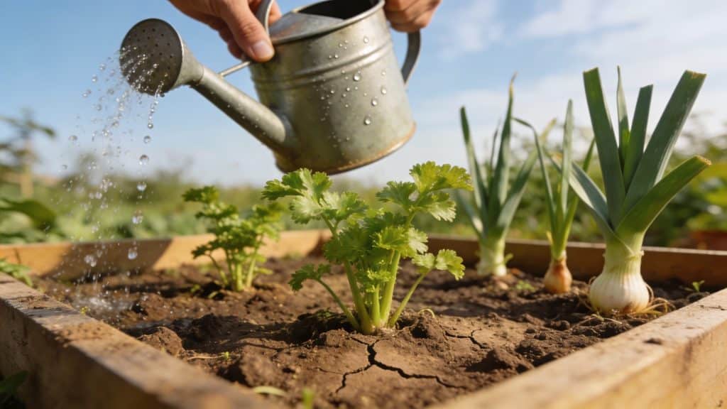 Pourquoi vos plants de céleri et poireaux semés en mars restent minuscules des semaines (et le réglage d'arrosage qui débloque tout)