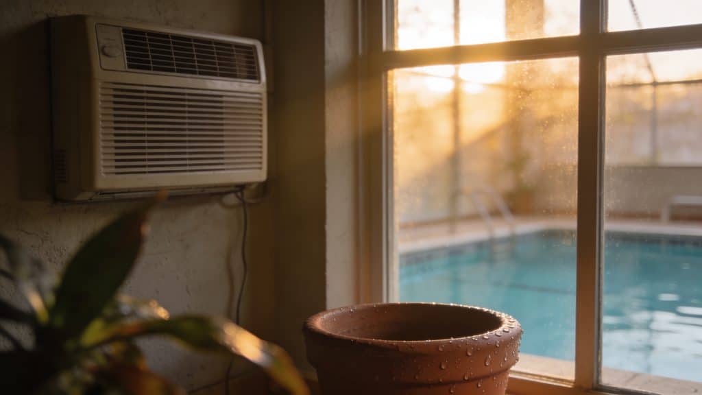 dehumidificateur mural pres dune piscine interieure